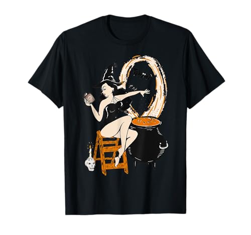 Halloween Witch Pin Up Vintage Retro T-Shirt