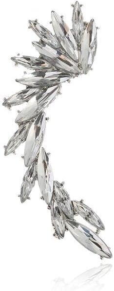 Miniatura 4 de Aretes de joyería de hoja de cristal, aretes de circón brillante, escaladores pavimentan el oído, aretes envolventes con clip para la oreja para