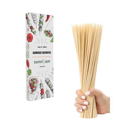 Sunnyam 150PCS 12inch Bamboo Skewers for Grilling Fruit Kabob Chocolate Fountain BBQ Barbecue Kitchen Camping Outdoor Art&Craft and Party =4mm