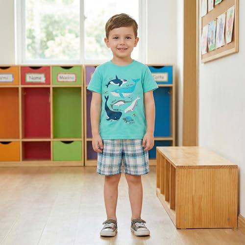 Image of Bumeex Toddler Boy Clothes 100% Cotton Jersey Short Sleeve T-Shirt and Short Clothing Set with Pockets Outfits 2-7T