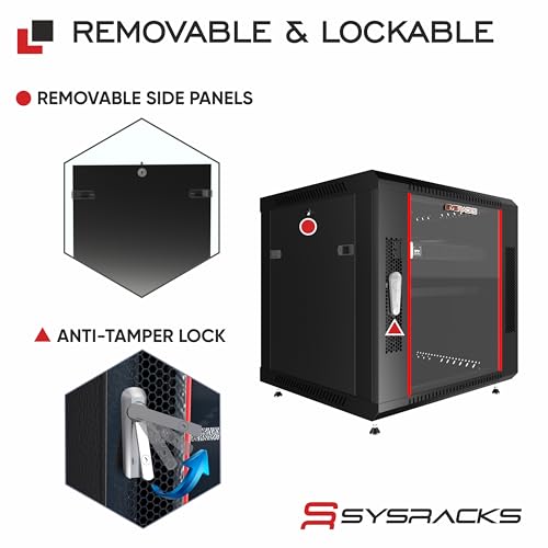 Image of 9U Wall Mount Server Rack Cabinet 24 inch Deep, 19 inch Network & AV Enclosure for Home Lab with Fan, PDU, 1 Shelf, Locking Glass Door