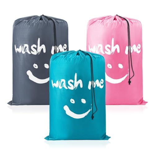 Bieiyhe 3 Stück Wäschesack schmutzwäsche 61x91 cm,dreckwäschebeutel reise,Waschesammelsack Waterproof,Laundry Bag Travel Durable,Stoffsack Groß Faltbare,Wäschesack Reise mit Kordelzug für Camping
