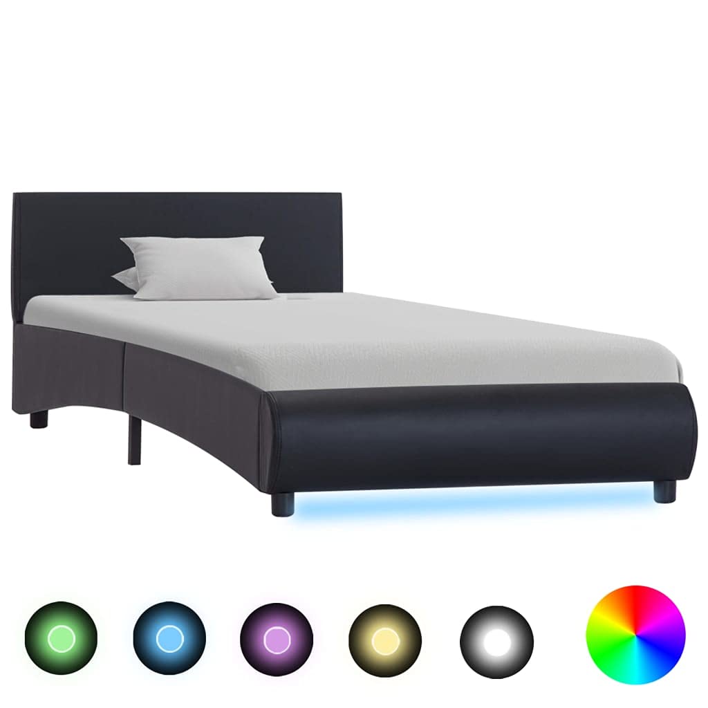 vidaXL - Betten & Bettgestelle - Bettgestell mit LED Schwarz Kunstleder 90 x 200 cm