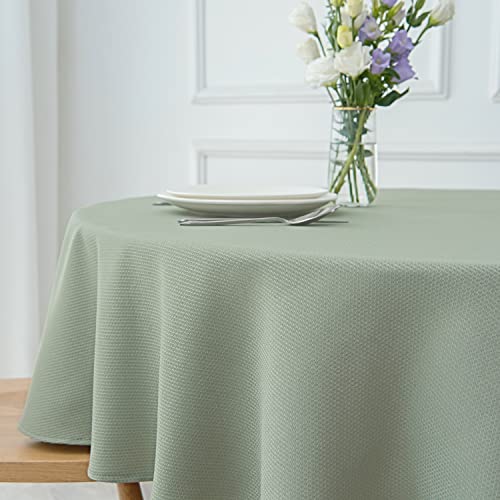 Image of maxmill Round Textured Tablecloth Spill-Proof Wrinkle Free Soft Jacquard Table Cloth for Circular Table Cover, for Dining Room Buffet Banquet Parties Holiday Dinner, 70 Inch, Sage Green