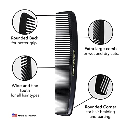 Allegro Combs 1000 X-Large Styling Comb Hair Cutting Barber Stylist Combs All Purpose Wide And Fine Tooth Made In The Usa (Black) #TOP5