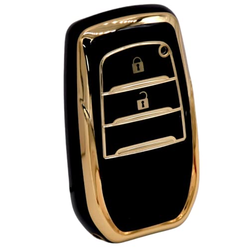 Image of KMH TPU Gold Car Smart Key Cover Compatible for Toyota Innova Crysta 2 Push Button Smart Flip Key Shell Case Holder, Full Key Protection (Black Gold & Red Gold) Pack of 2
