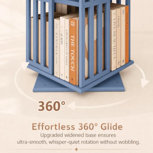 Image of Lauxery 6-Tier Bamboo Rotating Bookshelf Tower, Navy Blue, 74.8 in | 1200 lbs capacity, small footprint, 360 degree smooth rotation, dual shelf heights, easy assembly, for living room