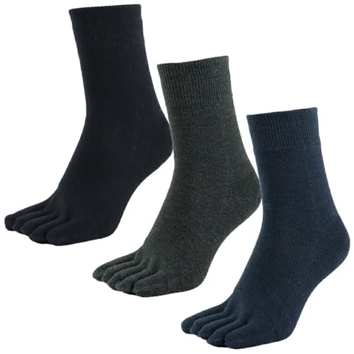 [アスカ] 5本指ソックス ウール混 超保温 裏が全部パイル生地 防寒 ドイツ製ドラロンウール メンズ レディース 25-27cm 3足