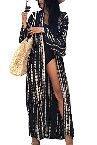Image of LikeJump Women's Long Floral Kimono Dressing Gown Beach Bikini Cover-Ups Maxi Dress Plus Size Summer Robe Green