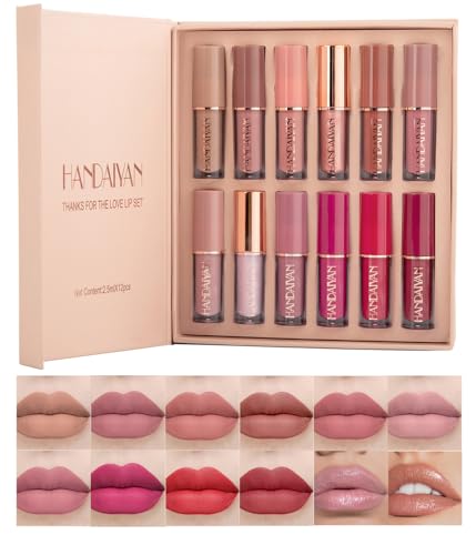 Bild von 12 Farben Mattes Lippenstift-Set, samtiges Lipgloss-Set mit mattem Finish, feuchtigkeitsspendender Lippenstift mit Geschenkbox