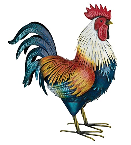 Regal Art & Gift Handcrafted Metal Rooster Statue, Farmhouse Yard Art Decor