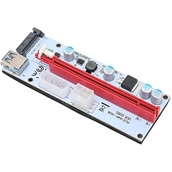 Sxhlseller Karta Adaptera PCIe Riser, Przedłużacz GPU od 1X do 16X z Kablem USB 3.0 o Długości 60 Cm i 4 Kondensatorami, Zapewniający Stabilne Zasilanie i Bezpieczne Połączenie Karty
