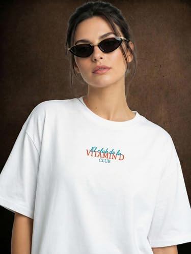 Image of JUNEBERRY Pure Cotton Oversized Drop Shoulder T-Shirt for Women | Front & Back Print, Half Sleeve, Baggy Fit, Round Neck | Sizes S-XXL