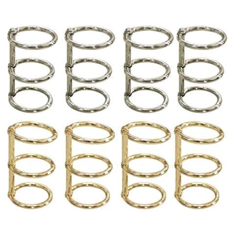 Grekywin 4 Pcs 3-Rings Metal Loose Leaf Binder Rings Stainless Steel Clip for Notebook Diary Photo Album (Gold Tone) (4 pcs Gold + 4 pcs Silver) Cover