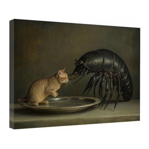 Poster moderne drôle d'animal chat marron encadré déco salle de bains