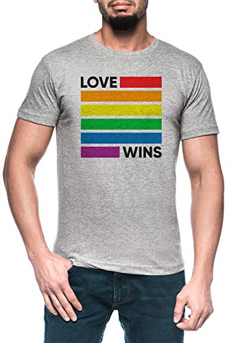 Rainbow Flag Love Wins - LGBT Pride Hombre Gris Camiseta Manga Corta Men's Grey T-Shirt