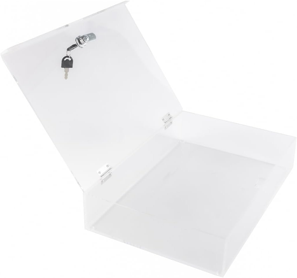 CiaoHER Acrylic Locking Display Box with Two Keys, Clear Countertop Rectangular Transparent Tray (15x10x3 inches)