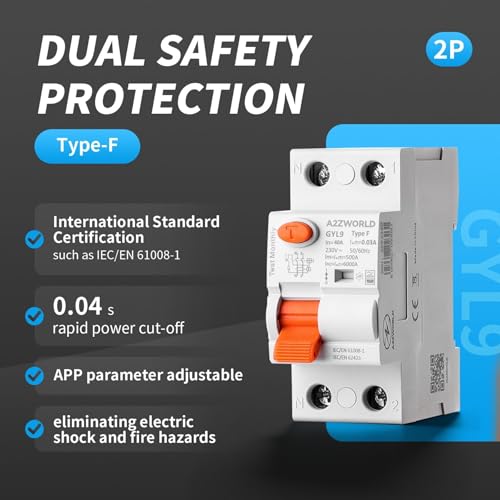 Fehlerstromschutzschalter Typ F 25A 300mA 1P+N 6kA, 2 Module, Selektiv 0,3A, Brandschutz, für Wechselrichter
