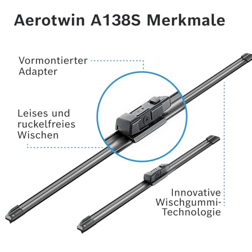 Bosch Aerotwin A138 S Front-Scheibenwischer - Set mit 2 Ersatz-Scheibenwischern und vormontiertem Adapter - 2 Wischblätter, 600 mm und 400 mm