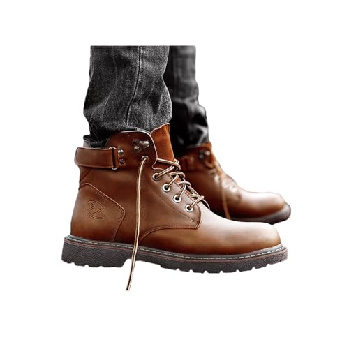 MGGMOKAY Men's Leather Boots Motorcycle Fashion Boots for Men Lace Up Chukka Boots Casual Boot,Brown,8 by MGGMOKAY - Image 5