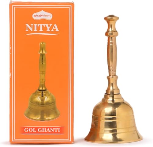 Shubhkart Premium Brass Ghanti in 4 Inch Size | Elegant Handheld Temple Bell for Prayer Rooms, Home Decor, Wedding, Yoga, Festive Ceremonies, Classroom, Events & Gifting with Bright Resonant Sound