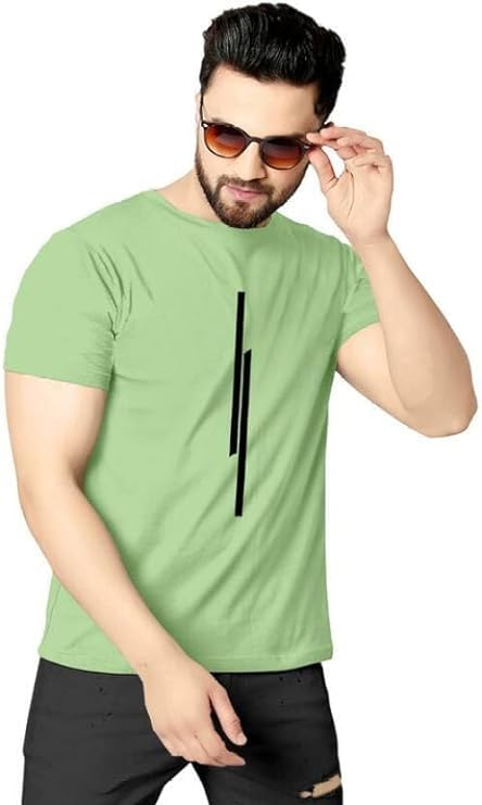 Solid Color Polyester Tshirt for Men, Half Sleeves, Round Neck,11 Lines Graphic, Light Weight, Comfortable T-Shirt for Men (Light Kelly Green)