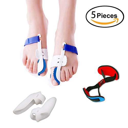 Bunion Corrector 3 in 1 Bunion Splint Relief Protector Sleeves kit - Toe Separators and Bunion Straightener - Reduces toe and foot discomfort - Stretches and aligns toes - One Size fit All - Day and Night Time Support for Men & Women (5 pieces)
