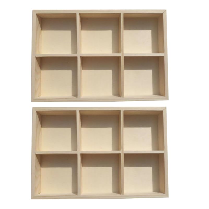 Image of ​Wakauto 2pcs Wooden Storage Divider Boxes - 6 Grid Organizer Trays for Desk, Crafts & Art Supplies Display (Home Organization & Decorative Storage 9.64 inch X 6.49 inch)​​