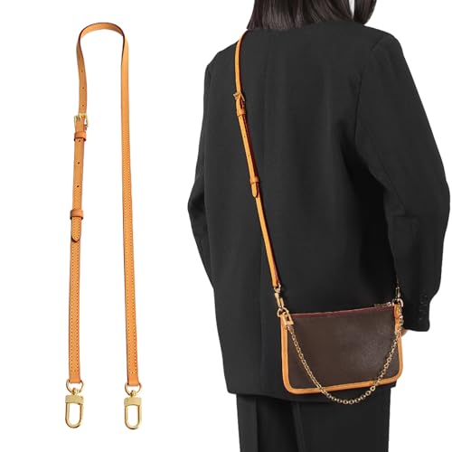 Image of Genuine Vachetta Leather Shoulder Bag Strap Crossbody Replacement Adjustable for Speedy Handbag or Purse(Deep Beeswax-Width:0.43in&Adjustable Length:39.4-47.2in)