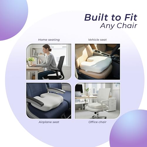 Image of Billebon Orthopedic Coccyx Seat Cushion for Tailbone & Sciatica Pain Relief| High-Density Memory Foam Chair Cushion for Hip & Lower Back Support| Ergonomic for Office| Car & Home - White