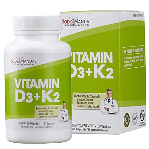 Bodymanual Vitamin D3 (5,000 Iu) + K2 (As Mk-7 160 Mcg) | Gmo, Gluten & Dairy Free | Supports Immune And Cardiovascular Health, Brain Function, Bones, And Teeth | Easy To Swallow Capsules (60) #TOP1