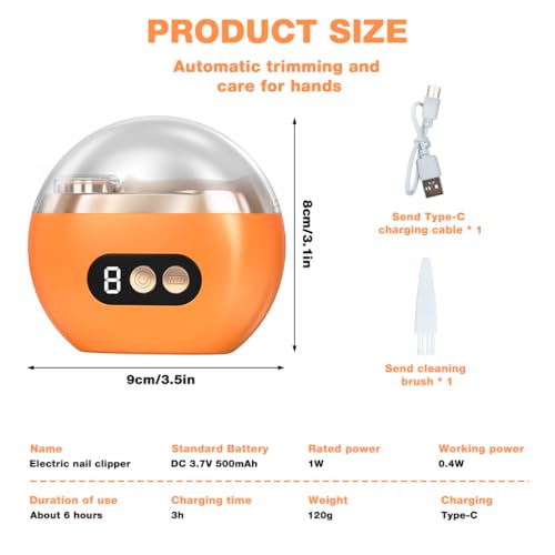 Image of ZIBUYU Electric Nail Trimmer Nail Filer with Light, USB Cordless Quiet Nail Clipper with 3 Speed, Travel Nail Cutter with Dust Bin, 500mAh Battery