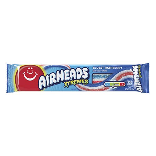 Airheads Xtremes Belts Candy, Chewy Candy Package, Bluest Raspberry Fruit Flavor Artificially Flavored, 2 Ounces (18-Pack)