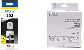 Epson 502 EcoTank Auto-Stop Ink Bottle, Black (T502120) & Epson T04D100 Ink Maintenance Box/Et-2700, ET-3700, Et-4700 Series Ink