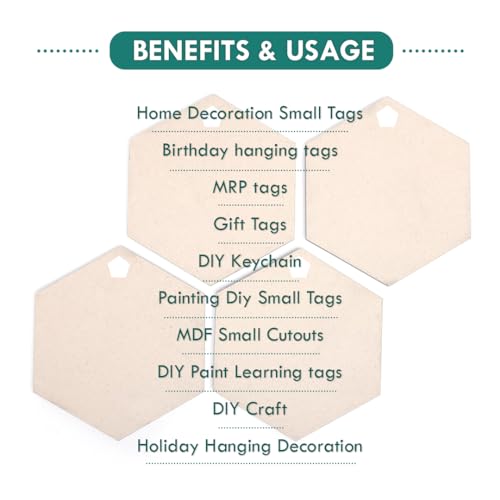 Image of MDF Cutouts | Wooden Cutout for Craft | Pine Wood | Unfinished Tags for Key Chain, Slices Crafts, Xmas, Decorations, Painting | Resin Art Work | MDF Board Cutouts, Hexagon- [50pcs- 5x5 cm]