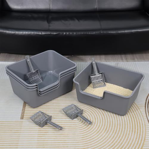 4 cajas de arena para gato de plástico abierto, gris miniatura 2