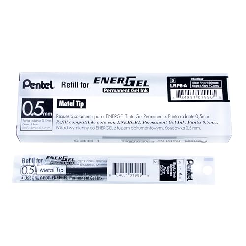 Pentel Inchiostro di ricarica per penna gel liquido EnerGel, 0,5 mm, punta ad ago, inchiostro nero, confezione da 1 (LRN5-A