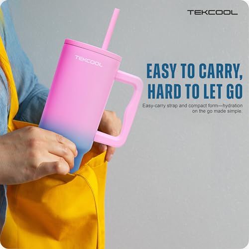 Image of Tumbler with lid and Straw 1200ML Cup Stainless Steel Hot and Cold with Handle and Lid 2 Straw Vacuum Insulated Tumbler for Water, Iced Tea or Coffee Office Gym Travelling