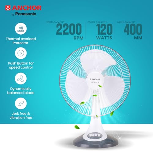 Image of Anchor by Panasonic Rapido 400mm High Speed Table Fan | Table Fan for Home (Grey, 14082GY)