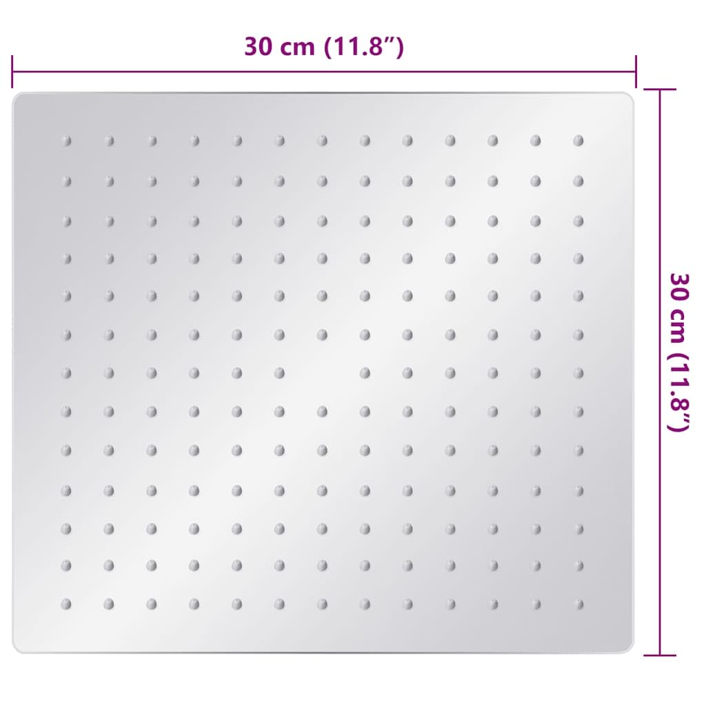 Deszczownica ze stali nierdzewnej 304 kwadratowa 30 x 30 cm z 168 dyszami, silikonowymi dyszami zapobiegającymi osadzaniu się kamienia, przegub obrotowy do montażu na ścianie i suficie