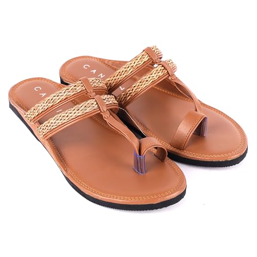 Image of CANVI Stylish | Fancy | Comfortable Kolhapuri Chappal Sandal Slipper for Men Stylish Faux Leather Men's Kolhapuri Slippers Sandals for Men Stylish & Comfortable