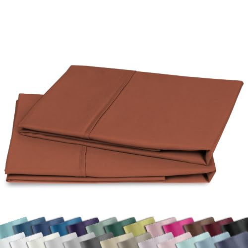Image of California Design Den King Pillow Cases Set of 2-400 Thread Count, 100% Cotton Sateen, Soft and Breathable Pillowcases King - Rust