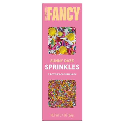Image of Fancy Sprinkles Sunny Daze Sprinkle Set | Sun Shaped Sprinkles & Nonpareil Sugar | Cake, Cupcake & Cookie Decorating | Birthday, Brunch & Summer | 2 Pack (0.25c each)