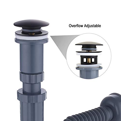 GORDEE Bathroom Sink Stopper Vertical Straight Bottle Trap Complete Set Adjustable 1-1/4 Sink Drain Kit Tube and Pop Up Drain Stopper Set, with or without Overflow Adjustable, Black