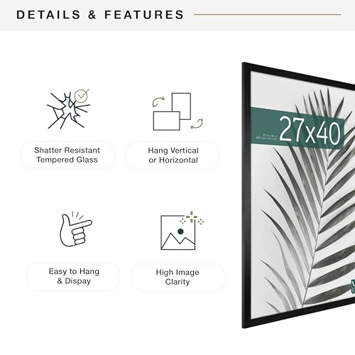 MCS Studio Gallery Movie Poster Frame 27x40 Black Woodgrain, Vertical & Horizontal Wall Hanging Large Picture Frame for Photos, Artwork & Custom Posters (1-Pack)
