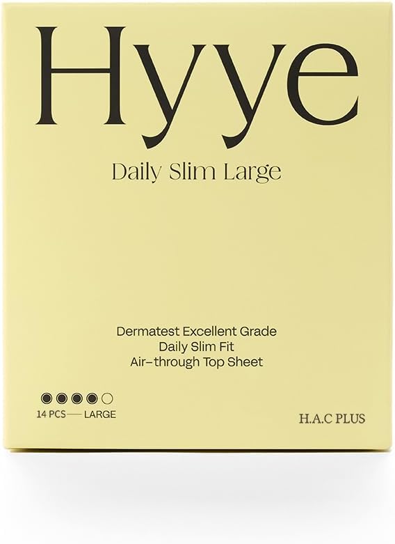 Hyye Ultra Thin Sanitary Pads with Wings, High Absorbency, Air flow Cotton Soft Touch Cover, Unscented, Made in Korea (Large, 14 Count) Hyye Ultra Thin Sanitary Pads with Wings, High Absorbency, Air flow Cotton Soft Touch Cover, Unscented, Made in Korea (Large, 14 Count)