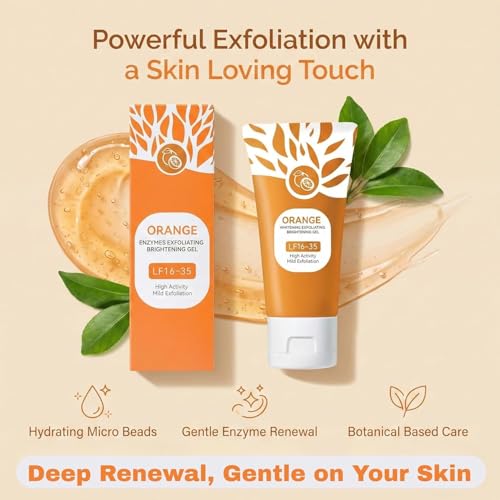 Image of Orange Enzyme Exfoliating & Brightening Gel for Face and Body | Gentle Peel Gel with Mild Exfoliation | Helps Remove Dead Skin, Tan & Dullness | For Smooth, Fresh Looking Skin (Pack of 1)