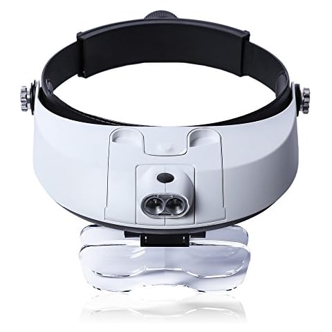 TenYua Headband Magnifier Soldering Glasses Led Lamp Light Magnifying Loupe Detachable Headlamp Magnifying Glass Solder with 5 Lens Cover