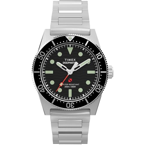 Montre pour homme Timex boîtier acier inoxydable anti rayures 41 mm cadran noir lisible