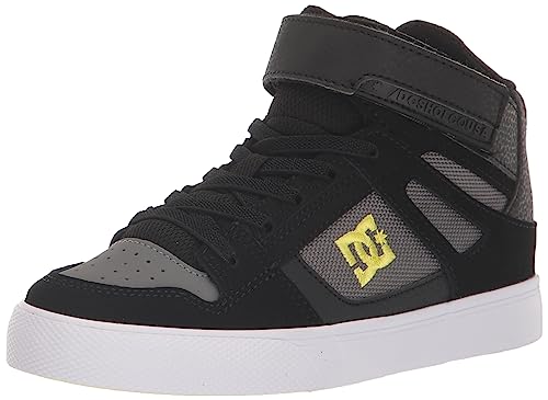 DC Boy's Pure High Top Ev Skate Shoes with Ankle Strap and Elastic Laces